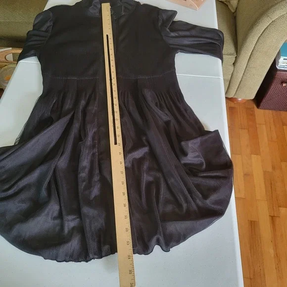 Lindi Tunic Top Black Mixed Media Button Up 3/4 Roll Tab Sleeve Flowy Lagenlook - Picture 8 of 12